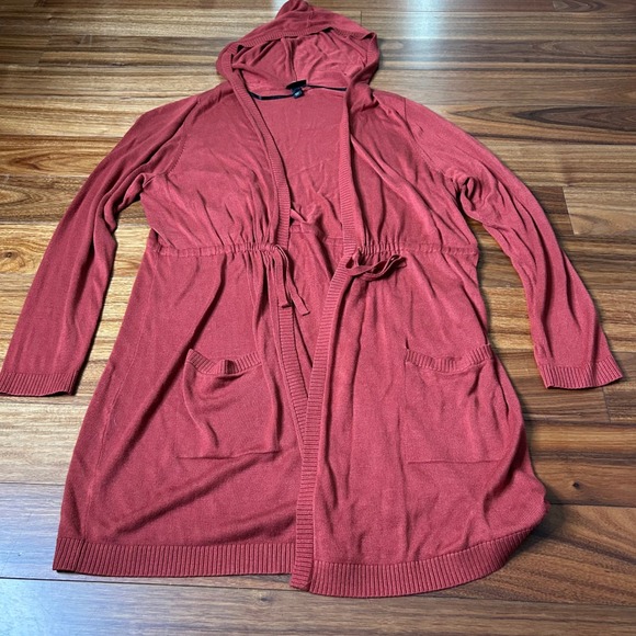 Torrid Red Rayon Blend Hooded Cardigan with Drawstring Waist & Pockets Size 1 xl - Picture 4 of 9